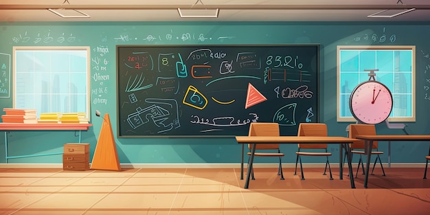 Ilustração em vetor interior da sala de aula da escola em estilo cartoon Conceito de educação