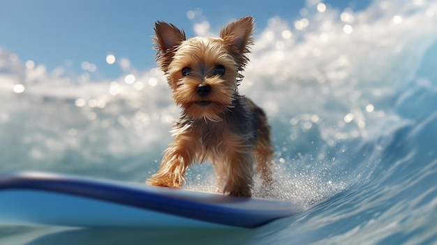 Ilustração engraçada de surfe de cães criada com IA generativa