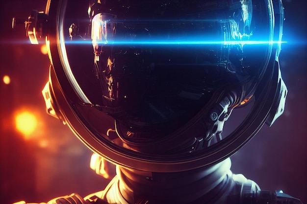 Ilustração épica de retrato 3dfuturista astronauta cyberpunkiluminação dramática espaço épico cinematográfico