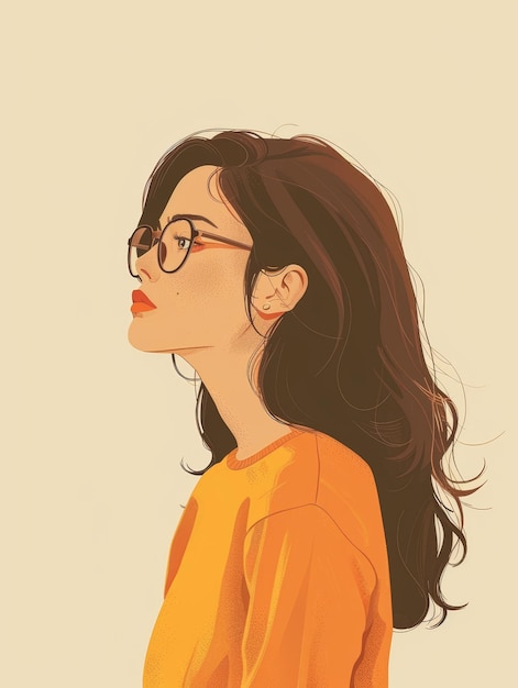 Ilustração estética de uma menina com óculos em um fundo minimalista IA geradora