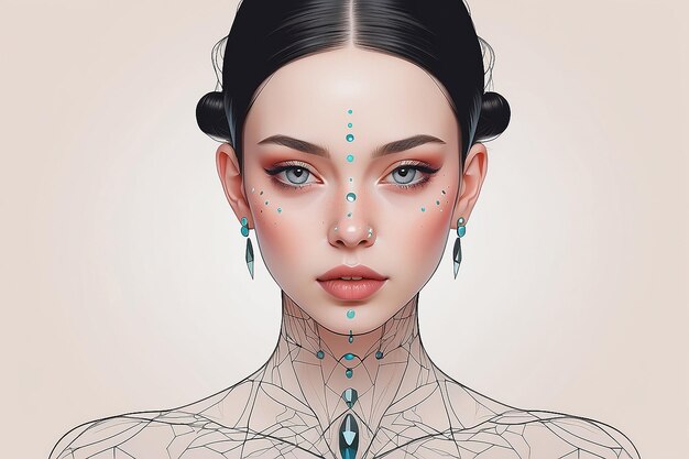 Foto ilustração estética minimal de uma mulher com piercing dermal ai generativa