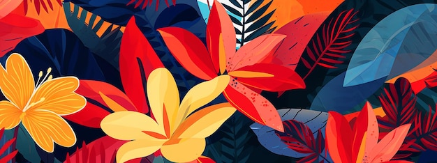 Ilustração exótica tropical com flores Fundo de bandeira da natureza