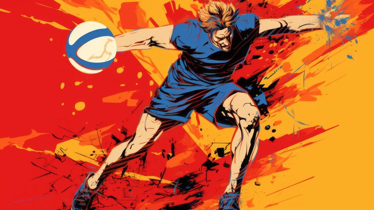Foto ilustração expressionista vibrante de um homem jogando uma bola