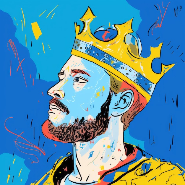 Foto ilustração expressiva da arte pop de um homem coroado com barba