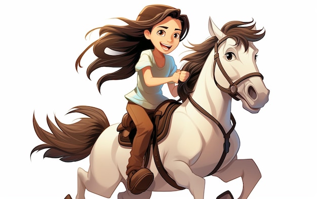 Ilustração extravagante de uma garota e seu cavalo