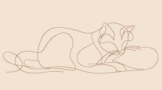 Foto ilustração felina de linha única emblema de animal abstrato desenho