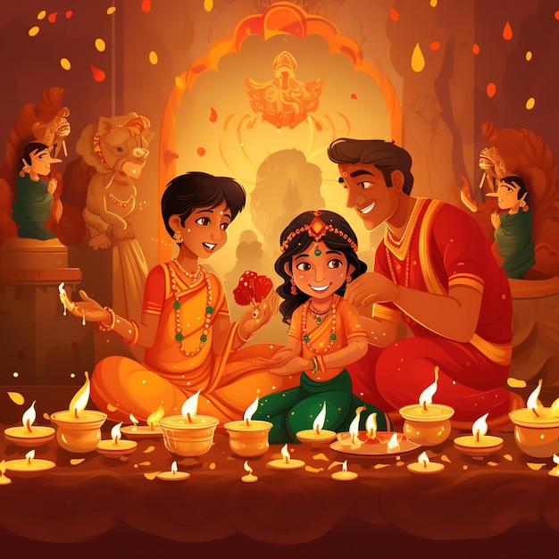 Ilustração feliz de Diwali de Diya ardente em feliz Diwali Festival de celebração de Diwali de luzes com fundo