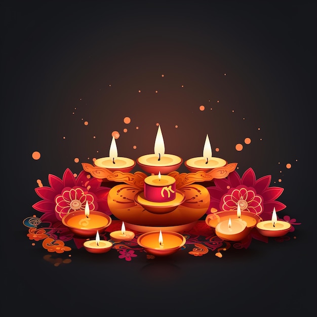 Ilustração feliz de Diwali de Diya ardente em feliz Diwali Festival de celebração de Diwali de luzes com fundo