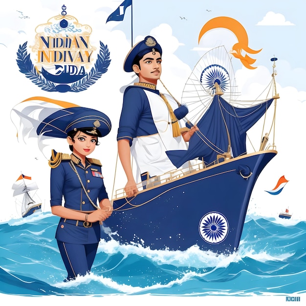 Ilustração feliz do desenho da celebração do dia da marinha indiana com bandeira Imagem de Stock AI gera imagem