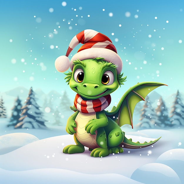 Ilustração festiva de dragão comemorando o Natal com estilo