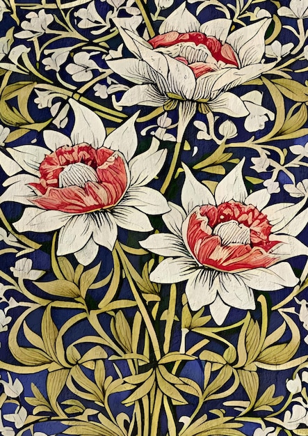 Ilustração floral Art Nouveau no estilo Morris