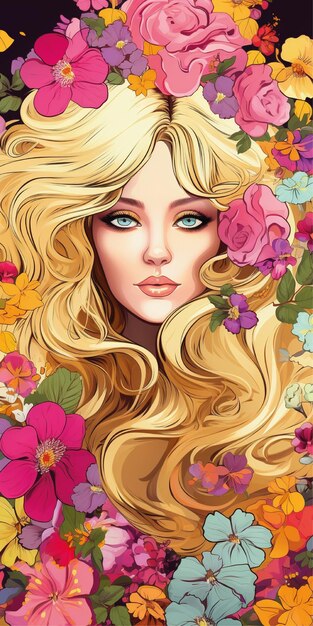 Ilustração floral de menina