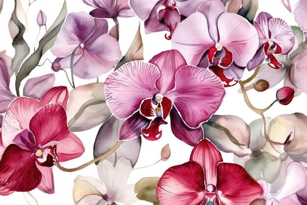 Ilustração floral de ramo de orquídea isolada em um fundo branco Aquarela AI