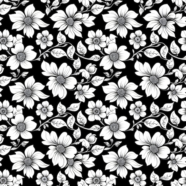 Ilustração floral em preto e branco