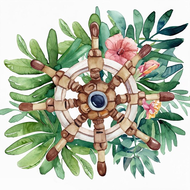 Ilustração floral marinha desenhada à mão em aquarela