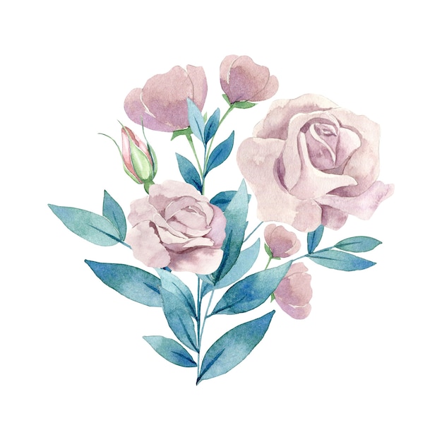 Ilustração floral rosa aquarela de buquê de casamento isolado no fundo branco