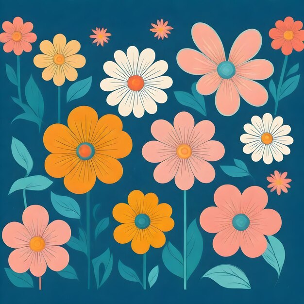 Ilustração floral vibrante Clipart de flores coloridas