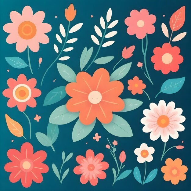 Ilustração floral vibrante Clipart de flores coloridas