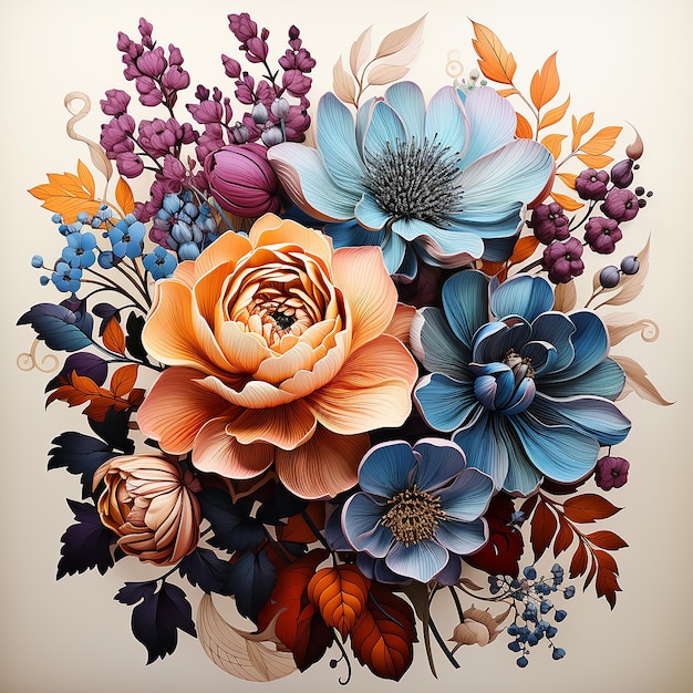 Ilustração floral vintage com estilo chique