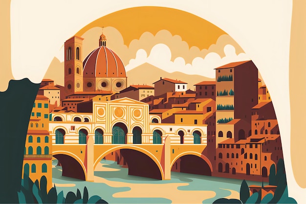 Ilustração Florença Itália Ponte Vecchio Duomo
