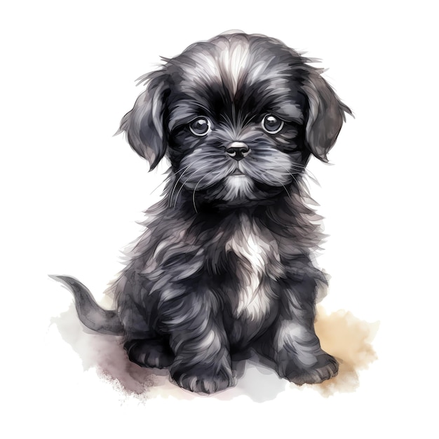 ilustração fofa da raça de cachorro Shih tzu em aquarela