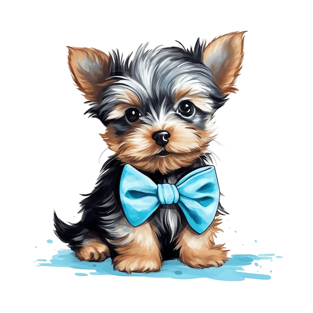 ilustração fofa da raça de cachorro Yorkshire Terrier em aquarela