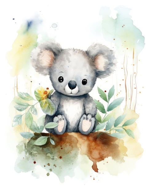 Ilustração fofa de coala em aquarela para crianças