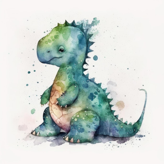 Ilustração fofa de dinossauro em aquarela AI generativa
