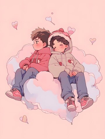 Ilustração fofa de estilo mangá de anime lofi casal apaixonado