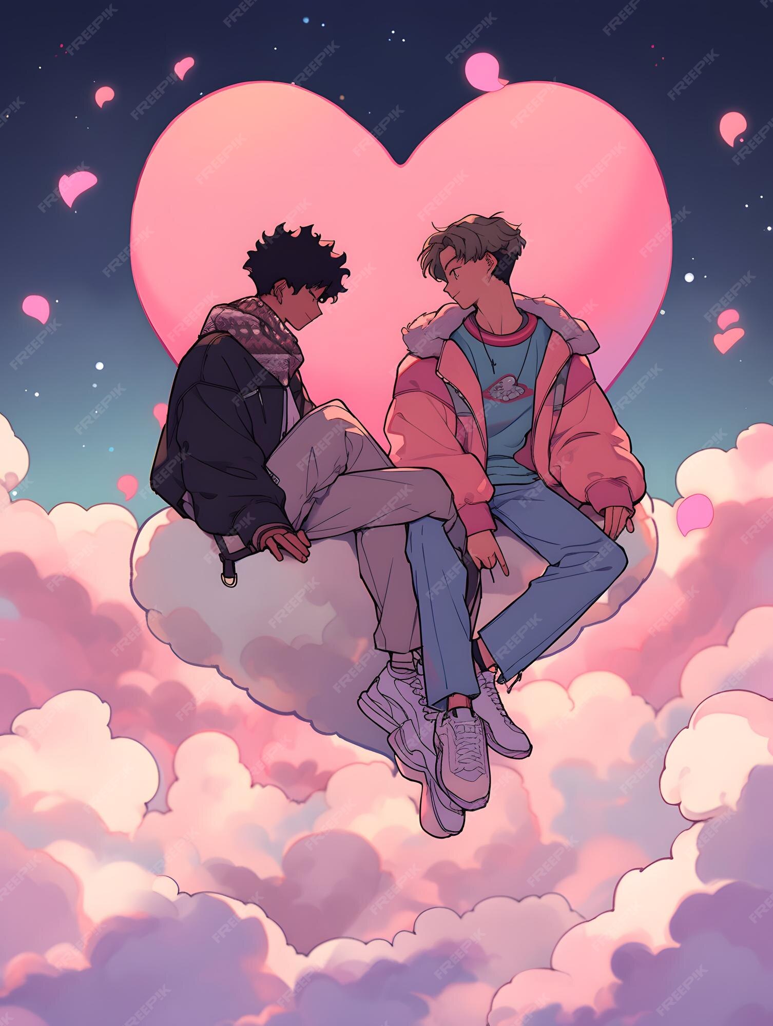 Ilustração fofa de estilo mangá de anime lofi casal apaixonado