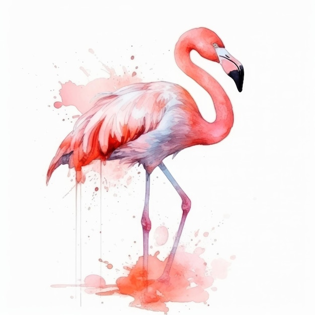 Ilustração fofa de flamingo em aquarela AI GenerativexD