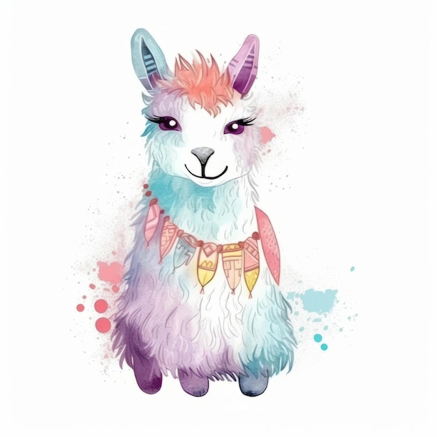 Ilustração fofa de lama em aquarela AI GenerativexA