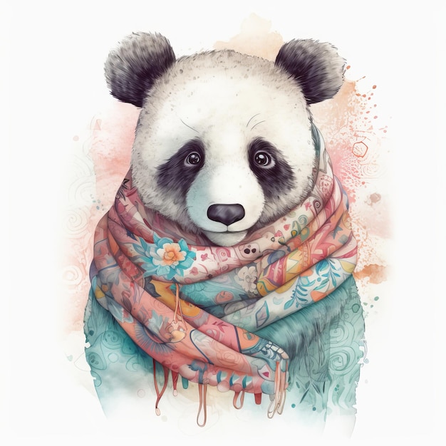 Ilustração fofa de panda bebê aquarela AI GenerativexD