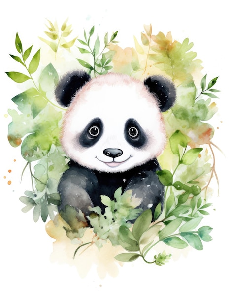 Foto ilustração fofa de panda em aquarela para crianças