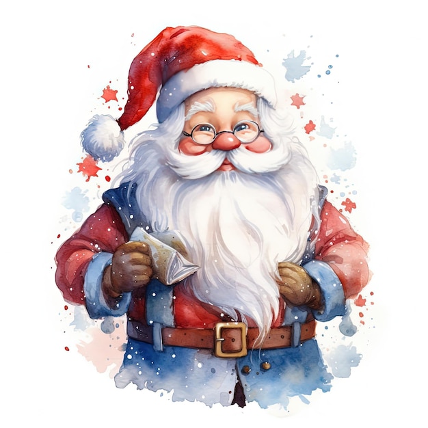 Ilustração fofa de Papai Noel em aquarela AI GenerativexA