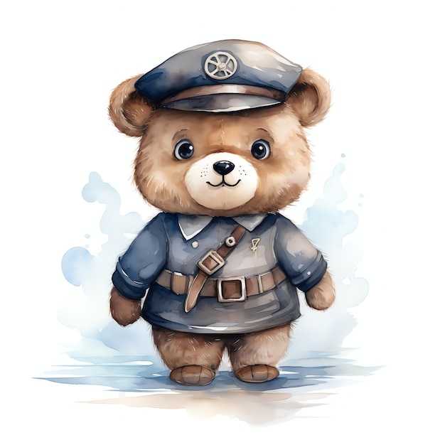Ilustração fofa de urso marinheiro aquarela ursinhos de pelúcia clipart