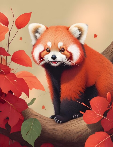 Foto ilustração fofa do panda vermelho