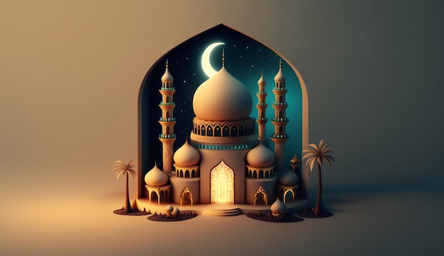 Ilustração fotográfica da mesquita para o fundo do Ramadã islâmico com espaço de cópia com IA gerada