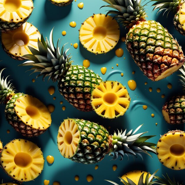 Ilustração fotográfica de abacaxi com respingos de água