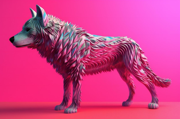 Ilustração Fractal de um lobo em fundo rosa