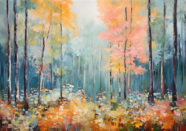 Ilustração fundo floresta outono aquarela