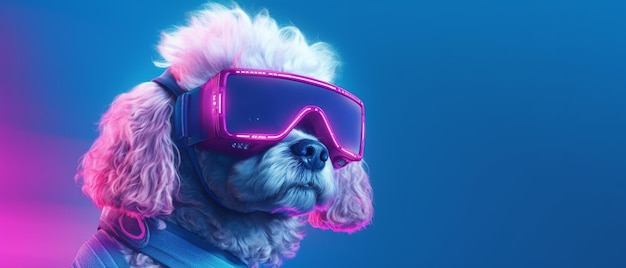 Ilustração futurista de cachorro Poodle maltês em óculos VR