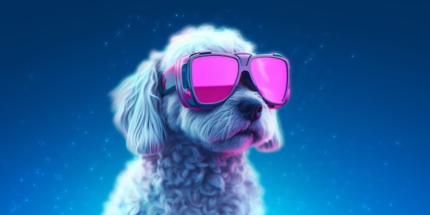 Ilustração futurista de cachorro Poodle maltês em óculos VR