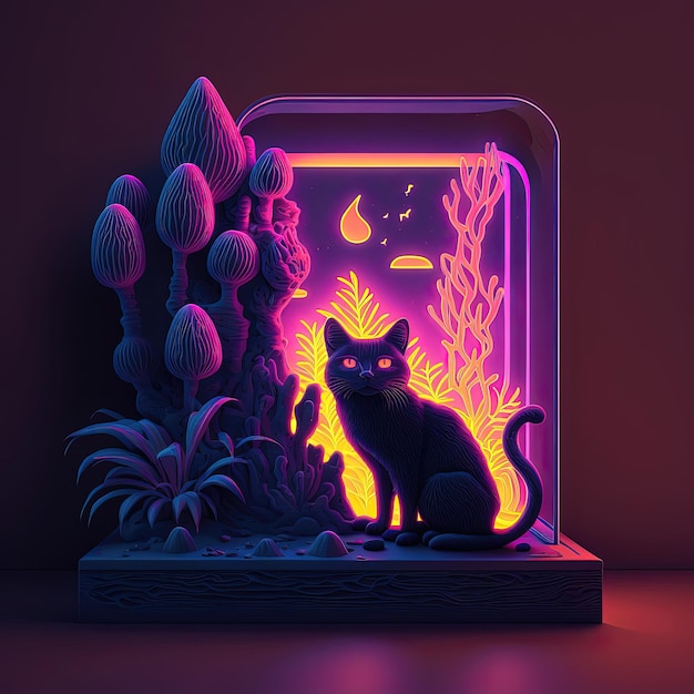 Ilustração futurista de gato neon 3d gerada por ai