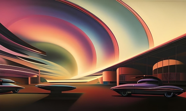Ilustração futurista de uma cidade surrealista de outro universo