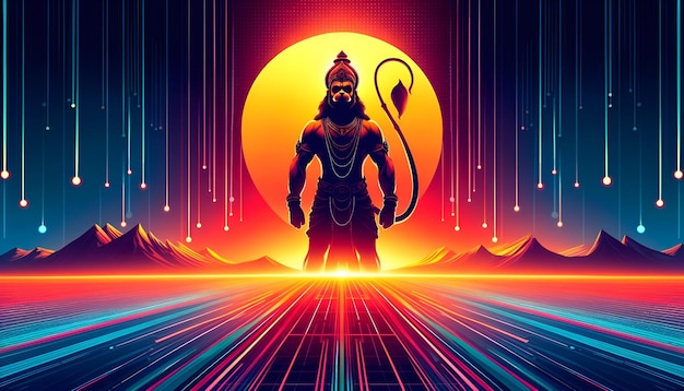 Ilustração futurista do Senhor Hanuman para Hanuman Jayanti