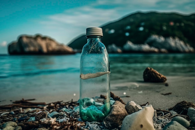 Ilustração garrafa de plástico descartada poluição ambiental a generativa