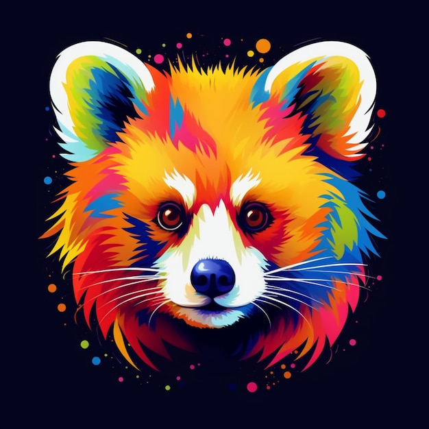 Ilustração Generativa AI panda vermelho em cores brilhantes em um fundo escuro ícone logotipo avatar bonito em cores diferentes