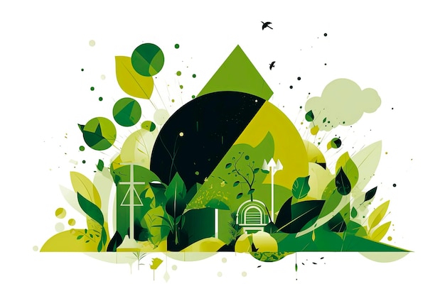 Ilustração generativa de IA da natureza, energia limpa, sustentabilidade ecológica e ícone do meio ambiente