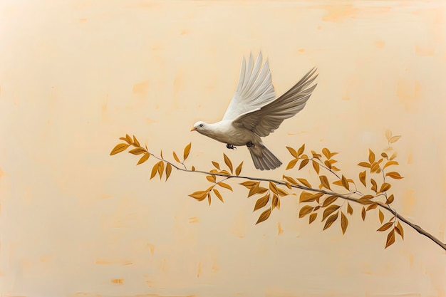 Ilustração generativa de IA da pomba branca da paz voando pelo céu Conceito de paz estilo ilustração minimalista